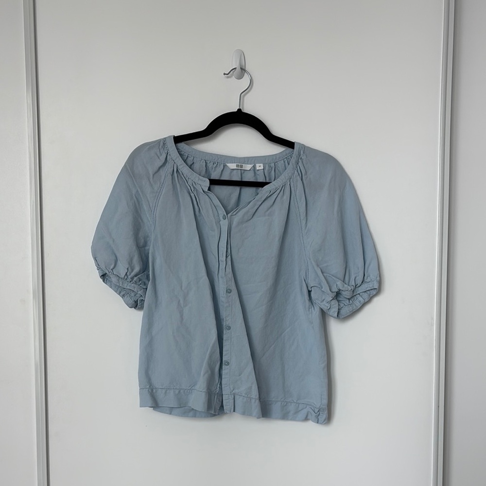 UNIQLO Light Blue Button-Up Top